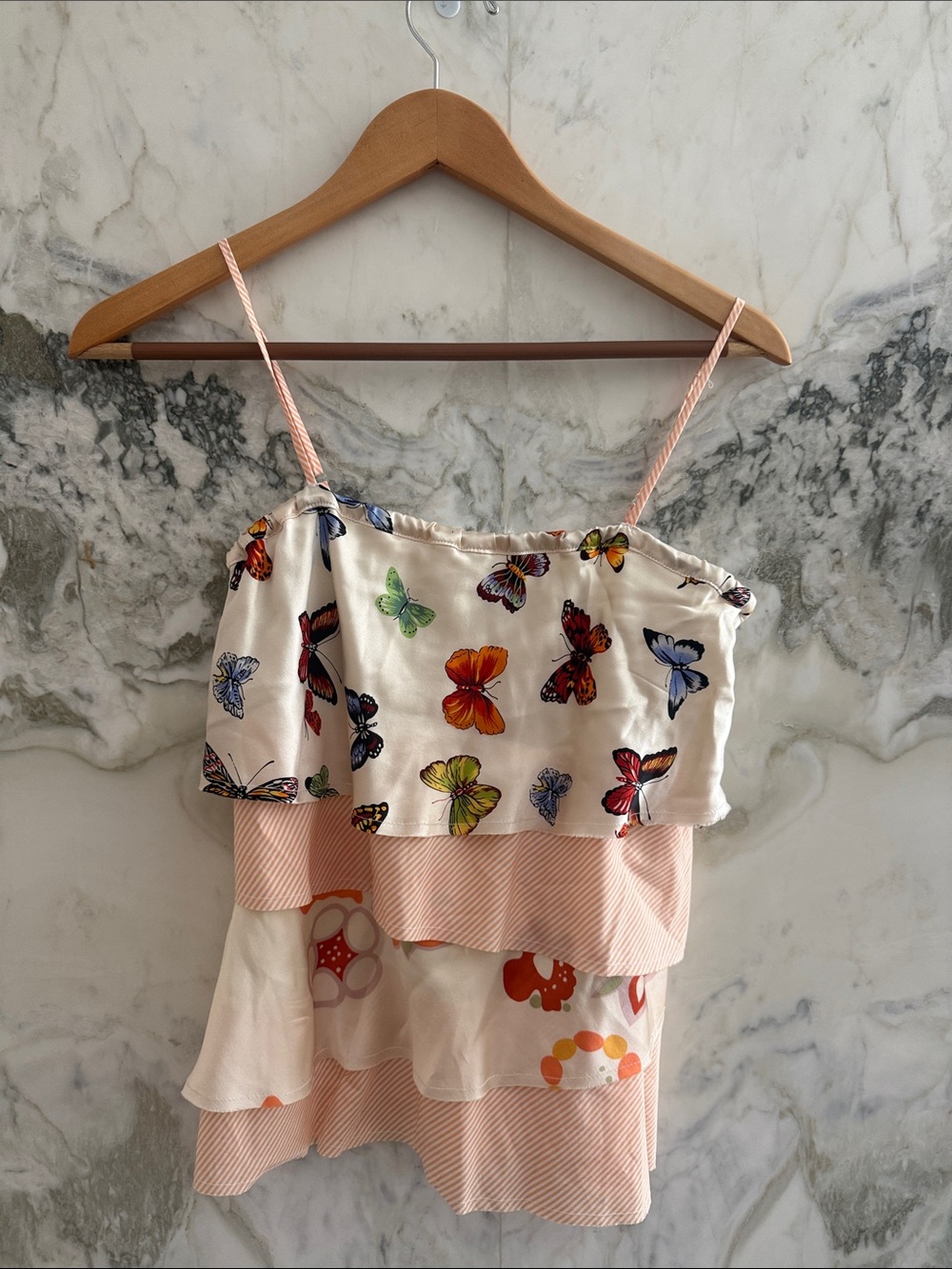 Symmetry Butterfly Print Layered Cami - White & Light Pink